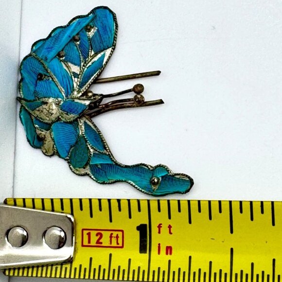 Vtg Kingfisher Blue Feather Butterfly Pin Brooch Hair Comb Piece Decor Coral #12 - Picture 5 of 5